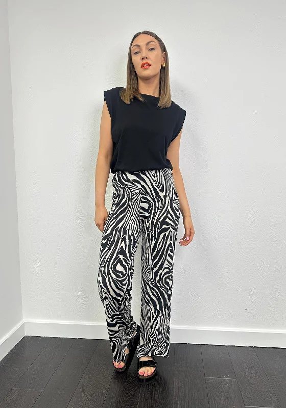 Serafina Zebra Print One Size Trousers, Black Trousers Print Floral