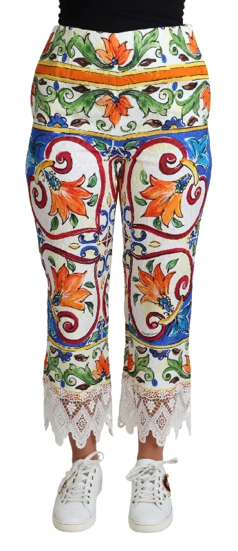 Dolce & Gabbana Majolica High Waist Cropped Trousers Trousers sophisticated sleek