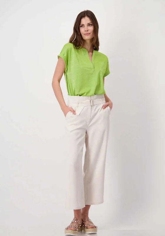 Monari Belted Cropped Trousers, Beige Trousers Print Floral