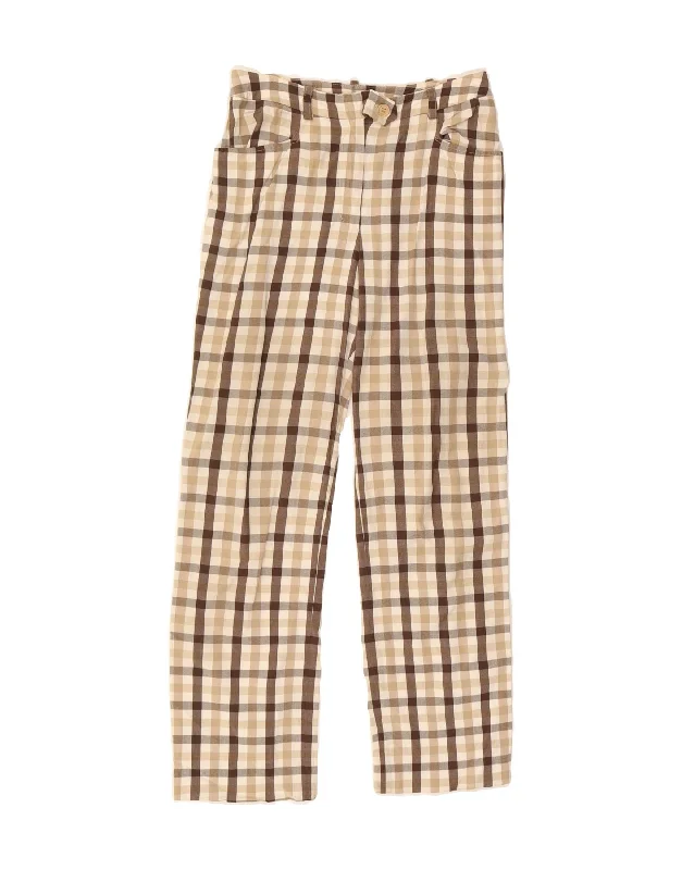 MOSCHINO Womens Straight Casual Trousers UK 10 Small W26 L26 Brown Check Trousers sophisticated sleek