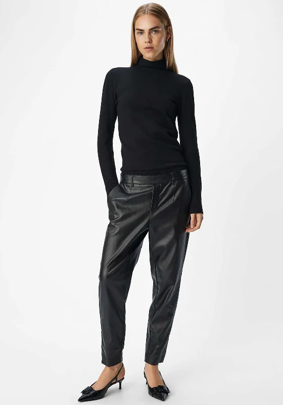 Object Melba Lisa Coated Slim Leg Trousers, Black Trousers Winter Warm