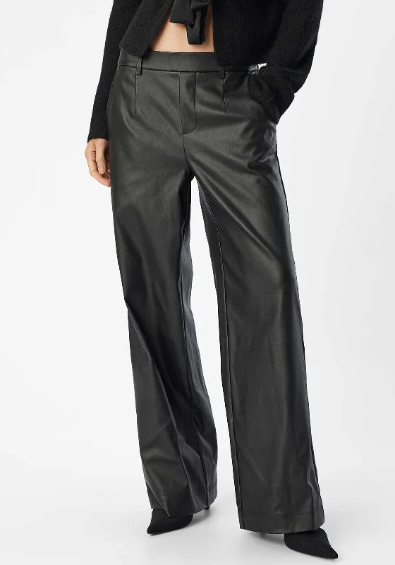 Object Melba Lisa Coated Wide Leg Trousers, Black Trousers Seasonal Trendy