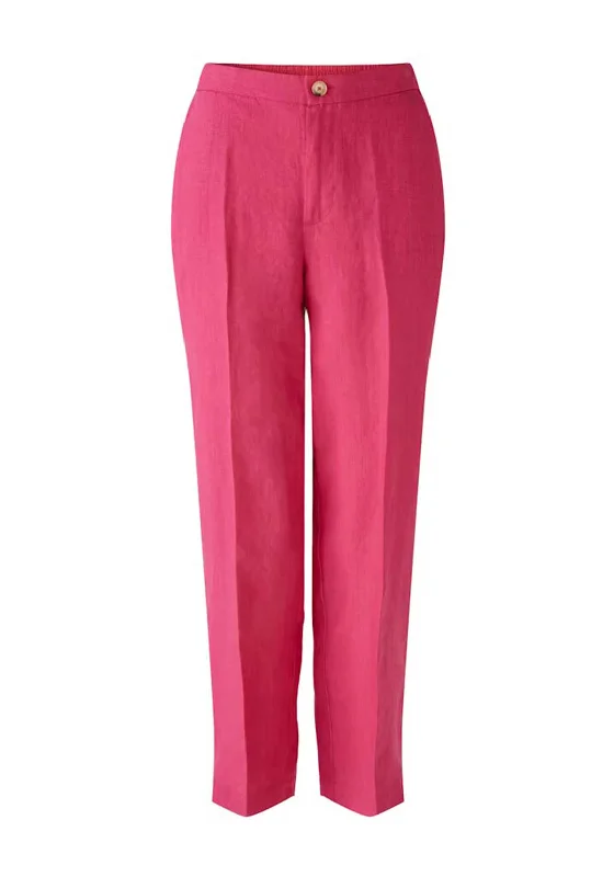 Oui Linen Tapered Trousers, Pink Trousers Lace Delicate