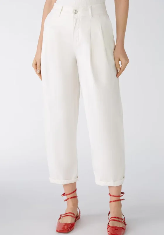 Oui Tapered Fit Cropped Trousers, Off White Trousers Capri Summer