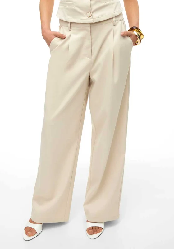 SOMETHINGNEW Lana Tailored High Waist Trousers, Turtledove Trousers Elastic Waist Soft