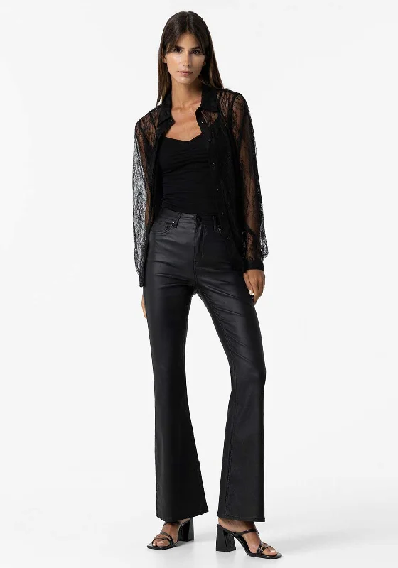 Tiffosi Zoe Coated Flared Trousers, Black Trousers Timeless Classic