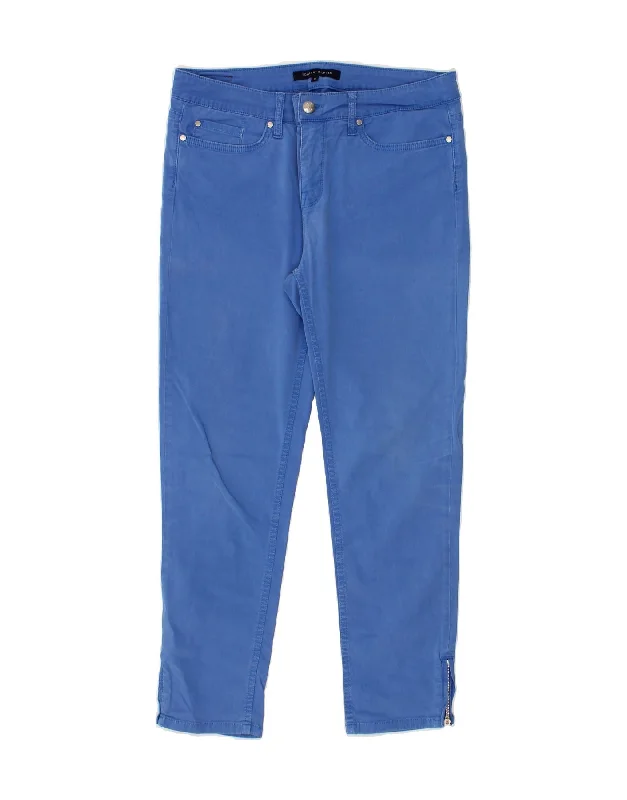 TOMMY HILFIGER Womens Slim Casual Trousers US 10 Large W30 L25 Blue Cotton Trousers fashionable chic