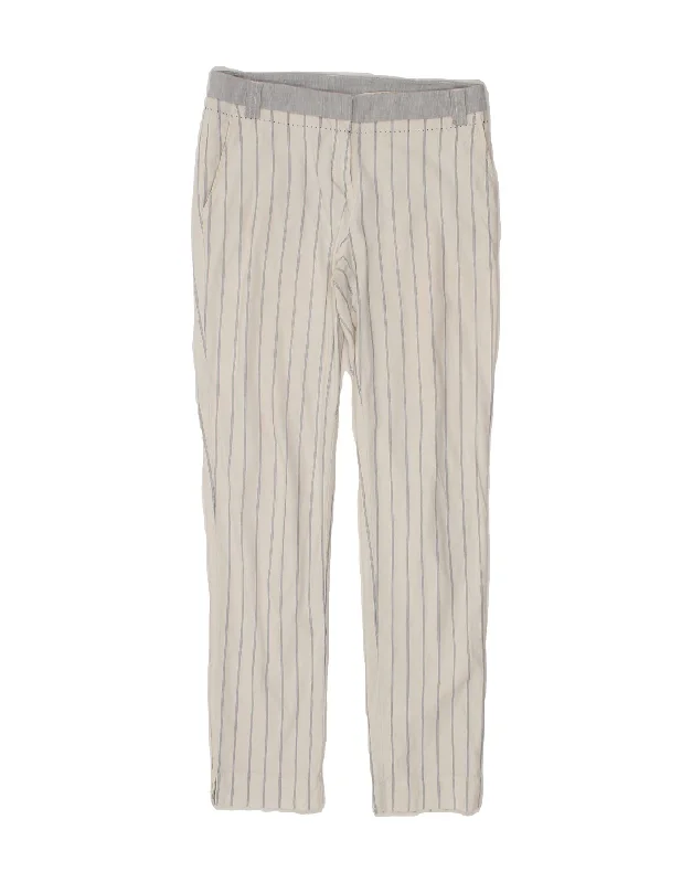 TRUSSARDI Womens Slim Chino Trousers EU 40 Medium W28 L28 White Striped Trousers Ceremony Elegant