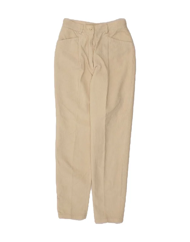 VINTAGE Womens High Waist Tapered Corduroy Trousers W28 L29 Off White Trousers Pleated Formal