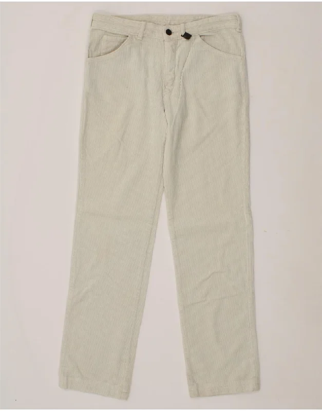 VINTAGE Womens Straight Corduroy Trousers W30 L31 White Pinstripe Cotton Trousers Designer Luxury