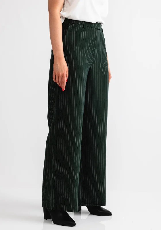 Vila Winnie Pinstripe Wide Leg Trousers, Dark Green Trousers Capri Summer