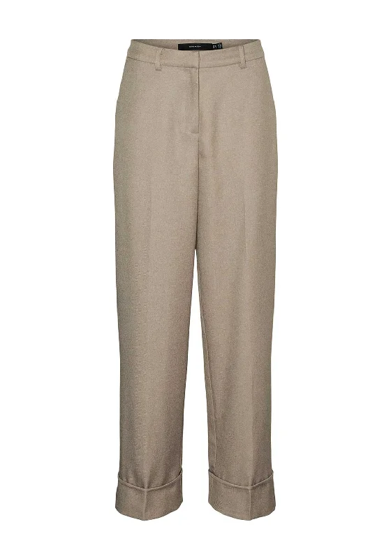 Vero Moda Ally Straight Leg Trousers, Light Brown Trousers Modern Contemporary