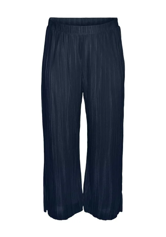 Vero Moda Curve Malone Wide Leg Trousers, Navy Blazer Trousers Satin Smooth