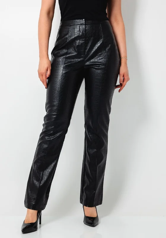 Vero Moda Wren Croc Slim Leg Trousers, Black Trousers chic elegant