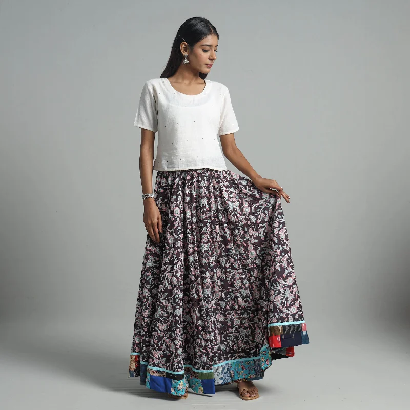 Brown - Sanganeri Block Print Cotton Long Skirt 13 midi skirt versatile